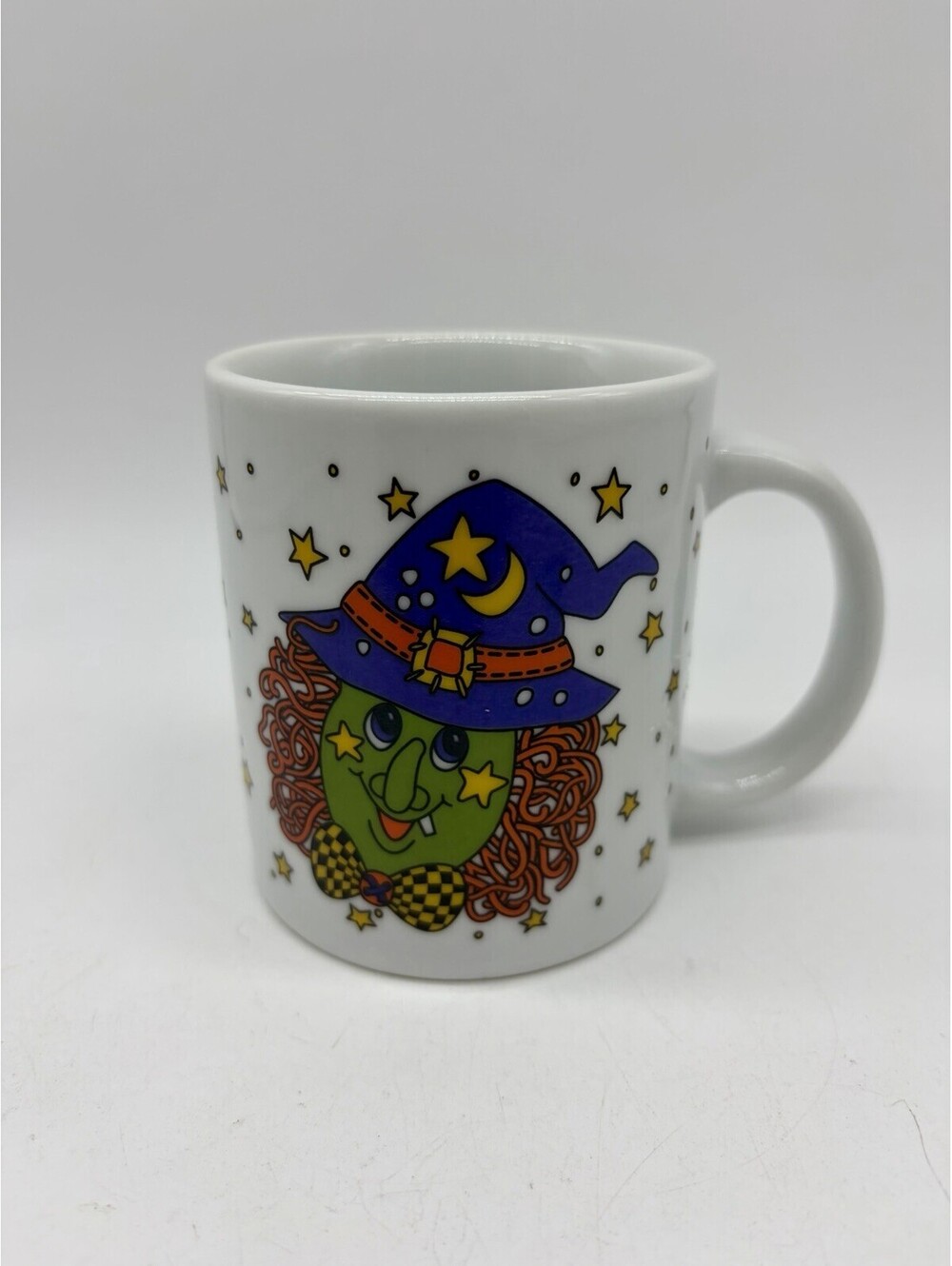 Vintage 1990's Halloween Witch Graphic Ceramic Coffee Mug Green Face Retro